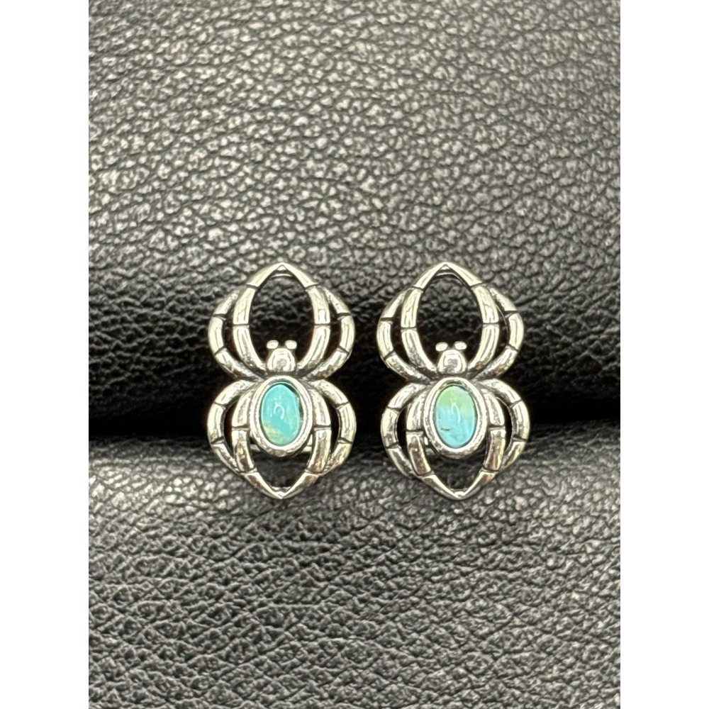 New Condition Sterling Silver Genuine Turquoise Dainty Spider Earrings 925 H25